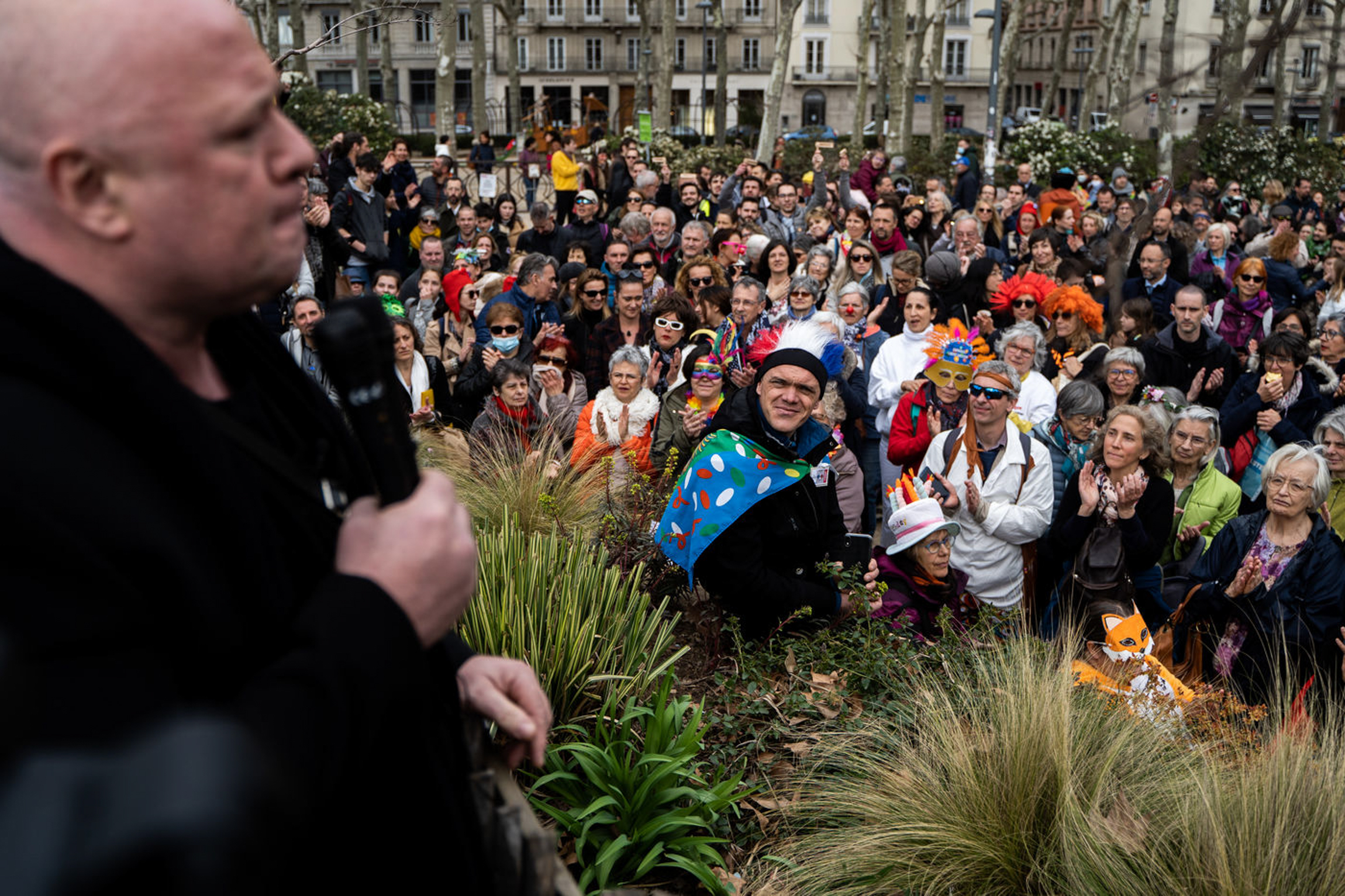Carlo Alberto Brusa, considered an "anti-vaccine star", delivers a speech at the Libert Air rally against mask-wearing and pandemic restrictions. Lyon, France, 13 March 2021 (Nicolas Liponne)