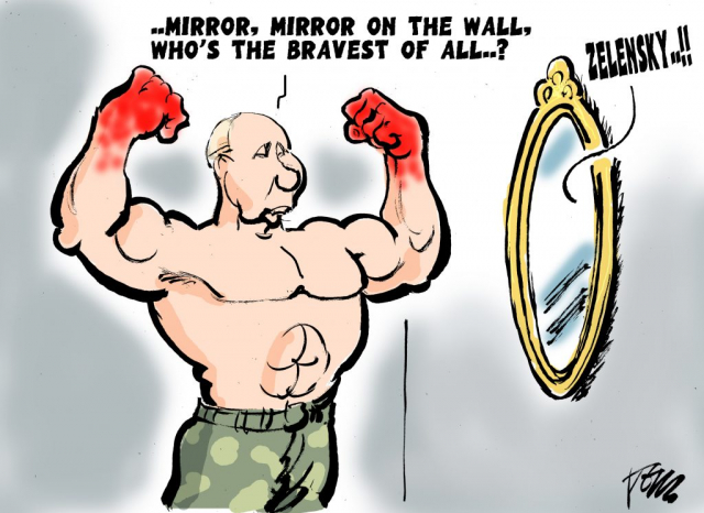 "Miroir, mon beau miroir, qui est le plus courageux de tous ?" "Zelensky !!"