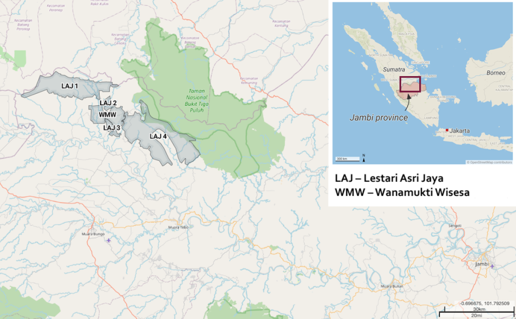 Lestari Asri Jaya and Wanamukti Wisesa concessions in Jambi province, Sumatra island.