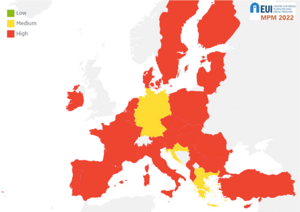 Nachrichtenmedienkonzentration: Karte der Risiken pro Land 