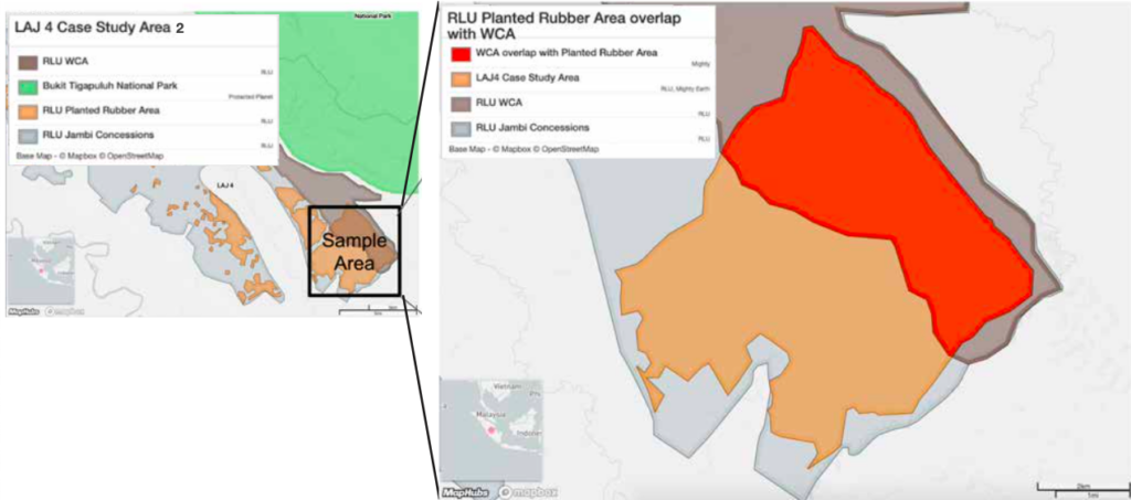 Carte des zones de stocks de carbone élevés (HCS) et celles à haute valeurs de conservation (HCV) dans la concession Lestari Asri Jaya. | Source: Tropenbos pour RLU