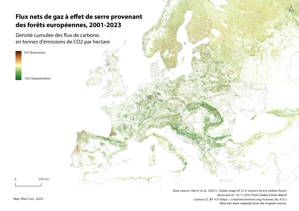Flux nets de gaz à effet de serre provenant des forêts européennes, 2001-2023