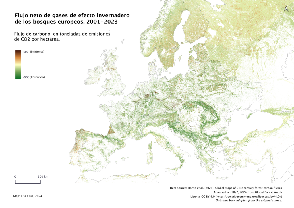 Flujo neto de gases de efecto invernadero de los bosques europeos,