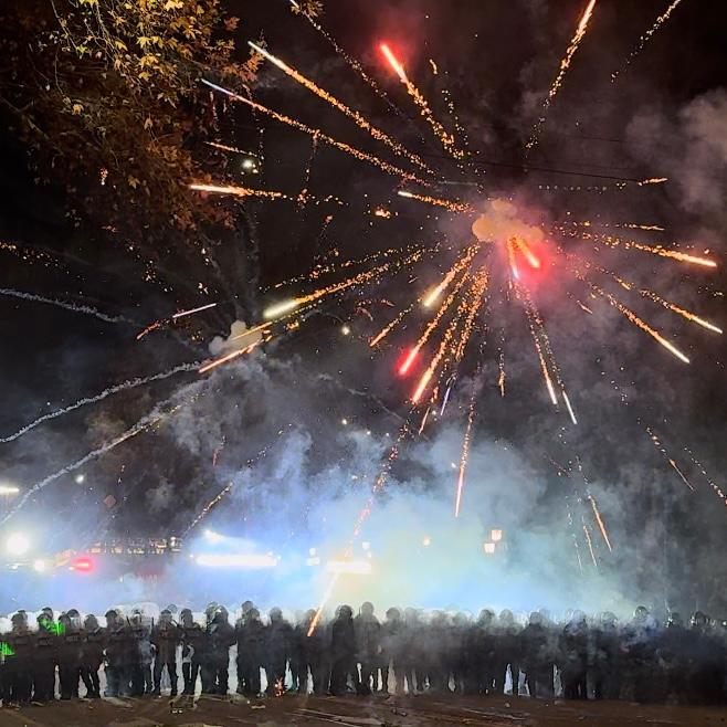 Police lined up during anti-government demonstration in Tbilisi, December 2024 | Masho Lomashvili
