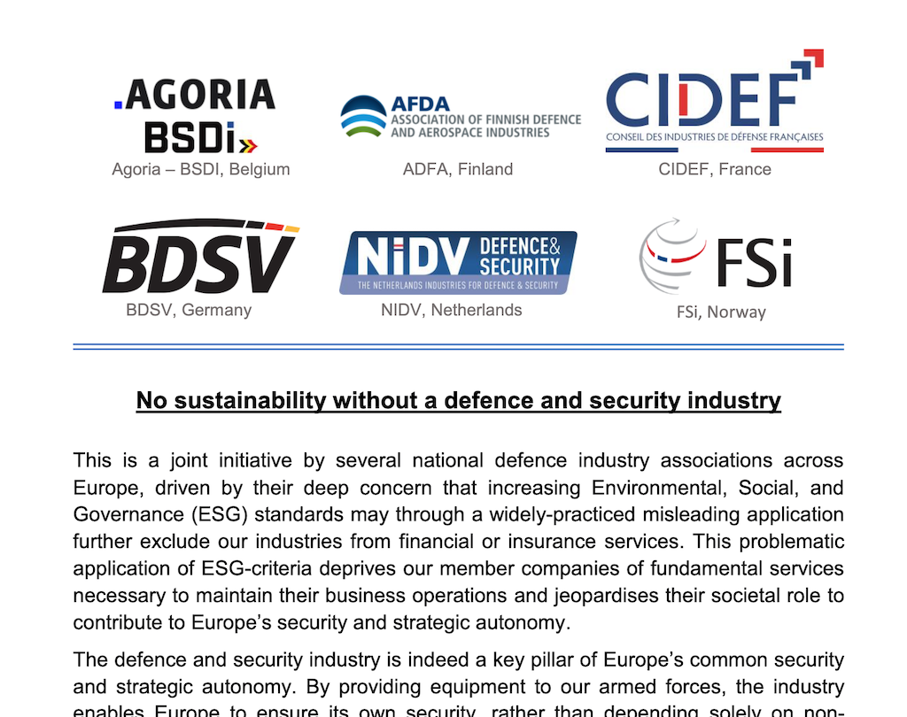No sustainability without defence and security