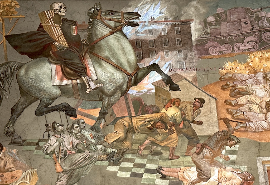 A detail from Slavko Penkov's fresco in Nova Gorica's city hall. | Photo: ©GpA