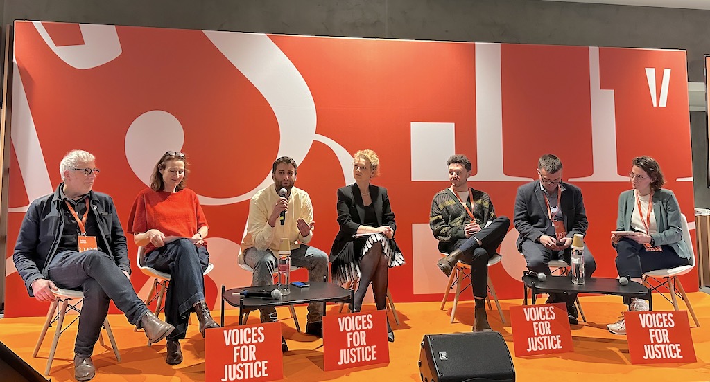 Antoine Bernard, Renate Schroeder, Matthew Caruana Galizia, Flutura Kusari, Jamie Wiseman, Tom Gibson and Alexiane Lerouge at Voices festival, 12 March 2026. | Photo: ©GpA