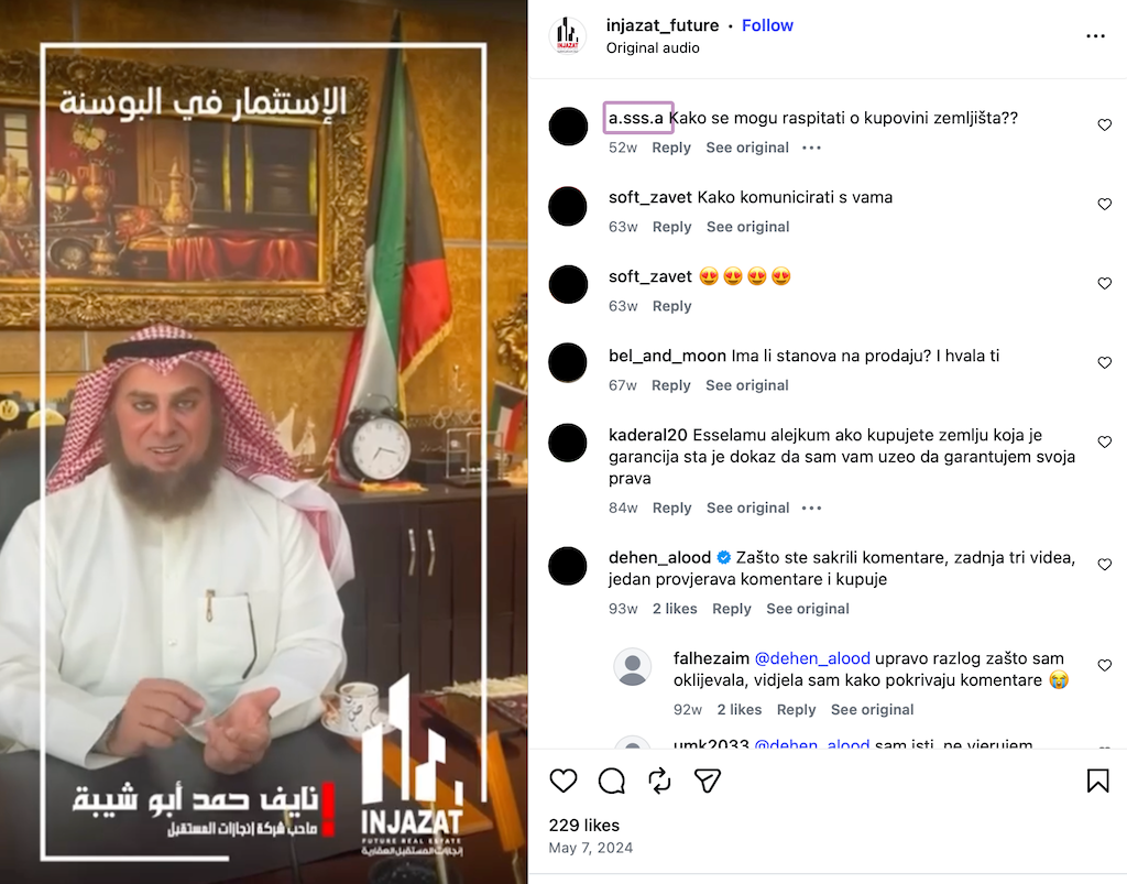 A screenshot of Abu Shaibah’s promotional video for Injazat development on Instagram.
