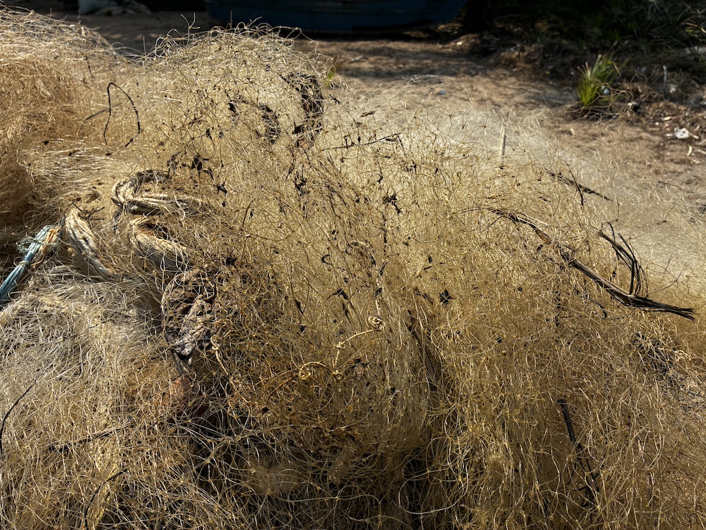 Fishing nets and gear ruined by recurring oil spills off the coast of Soyo. | Photo: ©Giorgio Michalopoulos